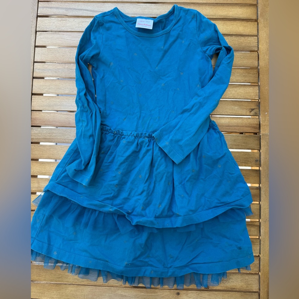 Hanna Andersson Blue Long Sleeve Sundress with stars size 6-7